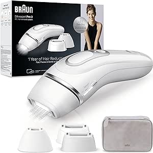 Braun Épilateur À Lumière Pulsée Braun Silk·expert Pro 3, Épilation Semi-Définitive Des Poils, Alternative À L’épilation Au Laser, Avec Pochette, 3 Têtes, Cadeau Pour Femme, Blanc/Argent, PL3230