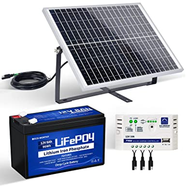 ECO-WORTHY 25W 12V Complete Solar Panel Kit: 25W Solar Panel   8Ah Lithium Battery   10A Controller for Off-Grid System/Chicken Coop/Automatic Door/Water Pump/DC Appliance