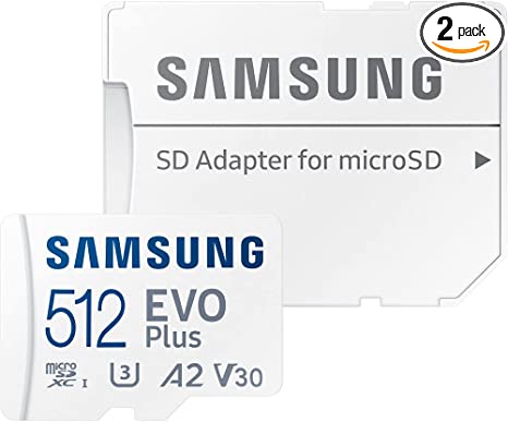 SAMSUNG EVO Plus Micro SD Memory Card   Adapter, 512GB microSDXC, Up to 130MB/s, UHS-I, A2, V30, Expanded Storage for Gaming, Tablet, MB-MC512KA/AM, 2021