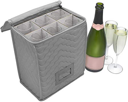 Sorbus Champagne Flute Storage Chest - Deluxe Quilted Case with Dividers - Service for 6 – Great glassware storage for Protecting or Transporting Champagne Flute Glasses (Storage Flute - Gray)