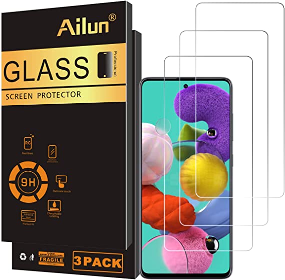 AILUN Screen Protector Compatible with Galaxy A52 4G/A52 5G/ A51/Galaxy A51 5G/Galaxy A51 5G UW,[3 Pack],Tempered Glass,Ultra Clear,Anti-Scratch,Case Friendly