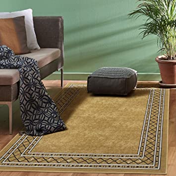 Antep Rugs Alfombras Modern Bordered 8x10 Non-Skid (Non-Slip) Low Profile Pile Rubber Backing Indoor Area Rugs (Brown, 8' x 10')