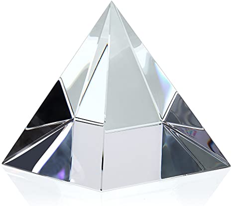OwnMy Crystal Clear Pyramid Glass Paperweight Pyramid Desk Ornament Suncatcher with Gift Box for Photography and Meditation Healing (100MM / 4")