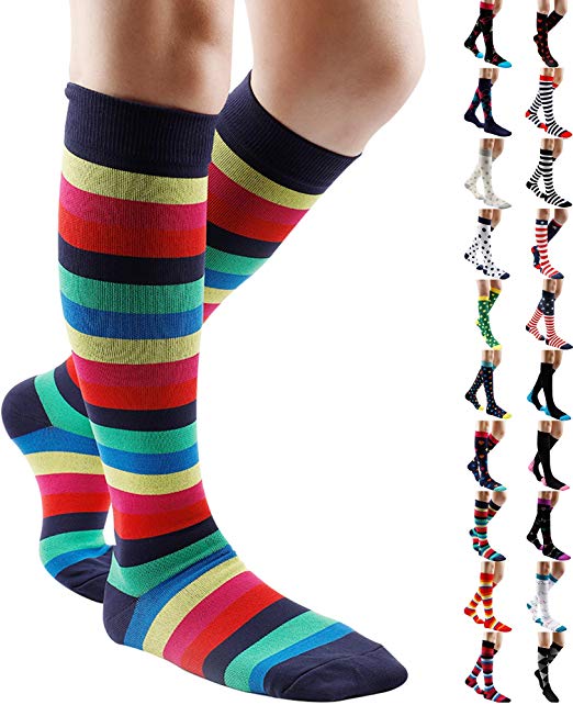 Gnpolo Womens Graduated Compression Socks 15-20 20-30 mmHg Athletic Running Nurse Stockings