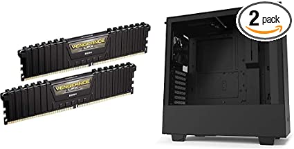 Corsair Vengeance LPX 16GB (2x8GB) DDR4 DRAM 3000MHz C15 Desktop Memory Kit - Black & NZXT H510 - Compact ATX Mid-Tower PC Gaming Case - Tempered Glass Side Panel - Water-Cooling Ready - Black