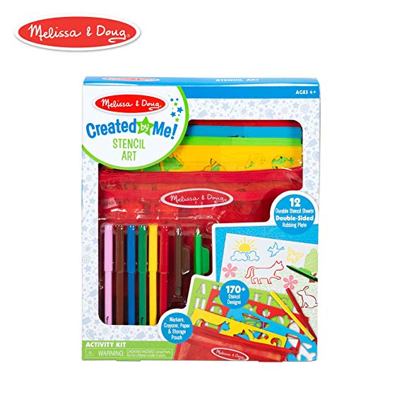 Melissa & Doug Created by Me! Stencil Art Coloring Activity Kit in Storage Pouch -- 170  Designs, 6 Markers, 2 Crayons, Paper