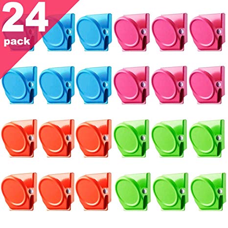 Magnetic Clips, 24 Pieces Magnetic Metal Clips, Refrigerator Whiteboard Wall Fridge Magnetic Memo Note Clips Magnets Metal Clip