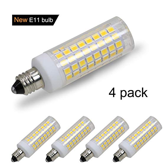 [4-Pack] E11 led Bulb, 75W or 100W Equivalent Halogen Replacement Lights, Mini Candelabra Base, 850 Lumens Warm White 3000K, AC110V/ 120V/ 130V, Dimmable, Replaces T4 /T3 JD e11 Light Bulb