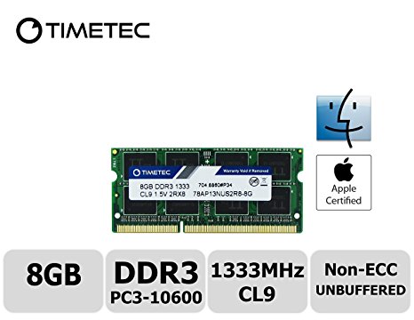 Timetec Hynix IC Apple 8GB DDR3 1333MHz PC3-10600 SODIMM Memory Upgrade For MacBook Pro 13-inch /15-inch /17-inch Early/Late 2011, iMac 21.5-inch Mid/Late 2011,27-inch Mid 2010/2011 (8GB)