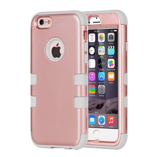 iPhone 6S Case, iPhone 6 Case 4.7 Inch , BENTOBEN 3 in 1 PC Silicone Hybrid Shockproof & Drop Resistance Anti-slip Cover for iPhone 6 Case 4.7 Inch, Rose Gold/Grey