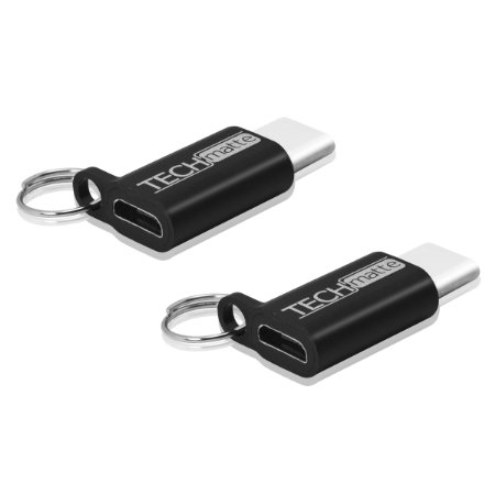 TechMatte USB-C to Micro USB Adapter Convert Connector [with Keychain Hole] for HTC 10, LG G5, Nexus 5X, 6P, OnePlus 3, with 56K Resistor; Approved to Meet USB-C Standard (2-Pack, Aluminum Black)