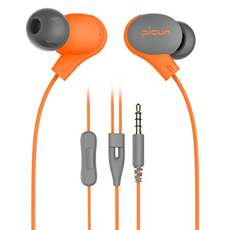 Picun S2 In-Ear Earphones, Comfortable Earbuds, Headphones with Built-in Microphone, Dynamic Sound for Android, IOS and Windows Devices (Orange)