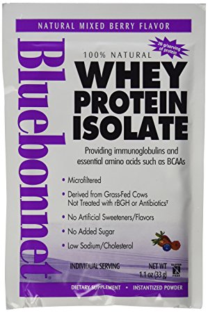 BlueBonnet 100% Natural Whey Protein Isolate Powder, Mixed Berry, 8 Count