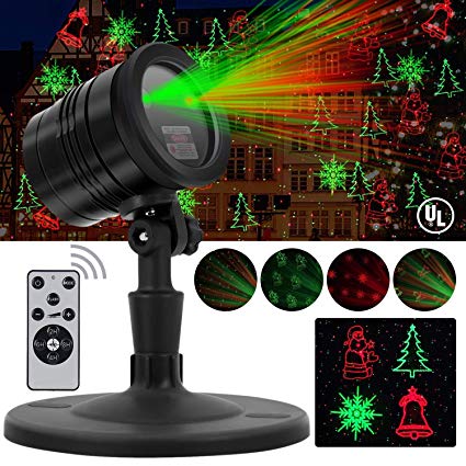 Christmas Laser Lights, Projector for Outdoor Garden Decorations - Waterproof & Timer Preset, Red & Green Slide Show in Lawn, Landscape, Holiday Party and Houses