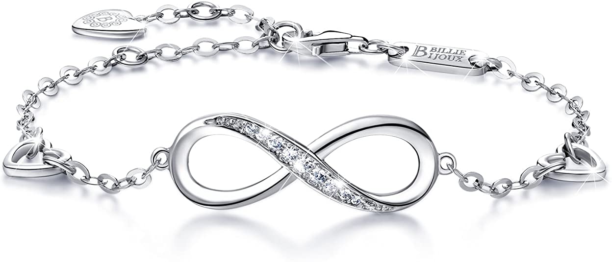 Billie Bijoux Womens 925 sterling Silver Infinity Endless Love Symbol Charm Adjustable Bracelet Mother's Day