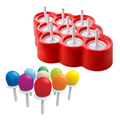 Itian 9 x Mini Silicone Ice Cream Molds Kids Kitchen Ice Popsicle Moulds Kitchen Tool Set (Red)
