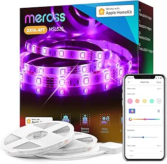 meross Smart LED Strip Lights, 32.8ft WiFi RGB Strip, Compatible with Apple HomeKit, Alexa, Google Home & SmartThings, App Control, Millions of Color Changing, Timer & Schedule, Protective Coating