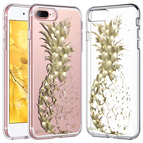 ULAK Clear Foil Phone Case Compatible iPhone 7 Plus, iPhone 8 Plus Clear with Design Hybrid Protective Shock-Absorption TPU Bumper Hard PC Back Cover for iPhone 7 Plus/ 8 Plus 5.5 inch, Pineapple