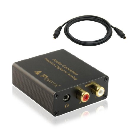 Portta PETDASM Premium Digital to Analog Audio Converter 24-bit 192kHz DAC Supports Simultaneous HeadphoneSpeaker Outputs with  18M TOSLINK Cable