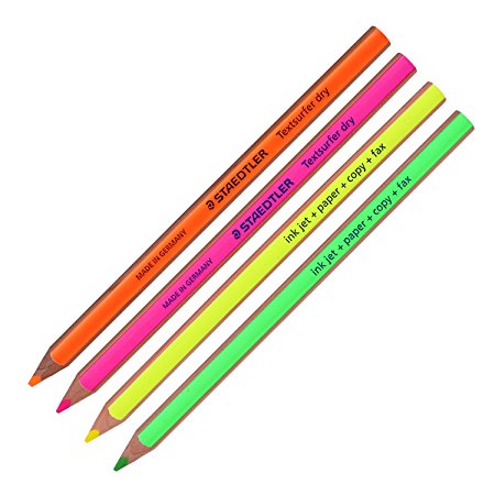 Staedtler Textsurfer Dry Highlighter Pencil 128 64 Drawing for Writing Sketching Inkjet,paper,copy,fax(pack of 4) (Color Mix-4 Pencils)