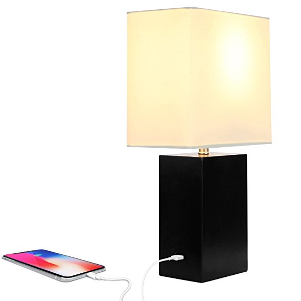 Brightech - Mode Contemporary Table Lamp - Genuine Wood Base - Relaxing Light for Nightstands, Guestrooms, Professional Offices, and more (Black)