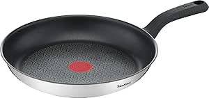 Tefal Comfort Max 26 cm Bratpfanne, Premium Edelstahl, Thermo-Spot Temperaturanzeige, Antihaftbeschichtung, Induktion G7260544, Schwarz, Silber