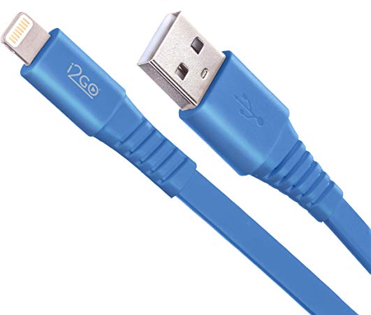 i2go Lightning Flat Cable (4Ft), Mfi Certified for Flawless Compatibility with iPhone Xs/Max/XR/X/ 8/Plus/ 7/Plus/ 6/Plus/ 5/ 5S - Blue