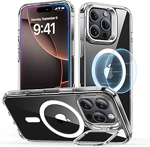 ESR for iPhone 16 Pro Case, Compatible with MagSafe, Military-Grade Protective Case, Built-in Stash Stand Phone Case, Scratch-Resistant Back Cover, Classic Series, Clear