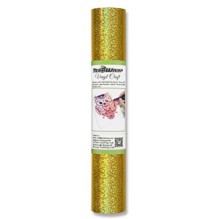 TECKWRAP Holographic Sparkle Adhesive Craft Vinyl,1ftx5ft,Gold