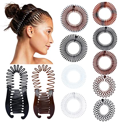 11 Pieces Full Circular Stretch Comb Flexible Hair Combs Headband Tooth Interlocking Banana Combs Plastic Hair Wrap Hairband Holder for Women Hair Accessories