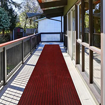 ZGR Runner Rug 2 ft x 7 ft Indoor/Outdoor Low Profile, Hallway, Kitchen, Patio, Deck Area, RV, Entryway, Garage, with Natural Non-Slip Rubber Backing, Red with Black Stripe, Custom