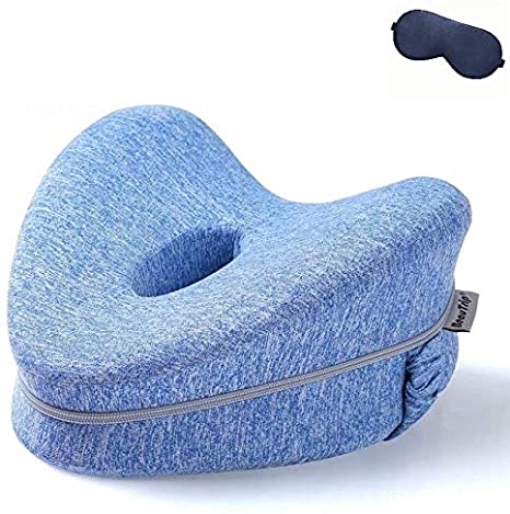 SW Sweatshop Orthopedic Knee Pillow, Memory Foam Leg Pillow for Hip Pain Sciatica, Leg Pain, Knees Pain, Joints Pain & Pregnancy Bed Leg Cushion（ Eye mask Included）(Blue)