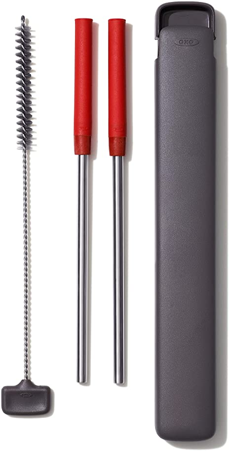 OXO Good Grips 4 Piece Reusable Straw Set with Case - Red