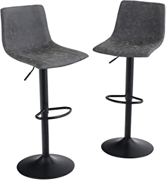 Sophia & William Bar Stool Counter Height Set of 2 Swivel Chairs Adjustable Water Resistant Retro Feather Fabric Bar Chairs for Bar Kitchen Indoor Outdoor Support 300lbs (Grey)