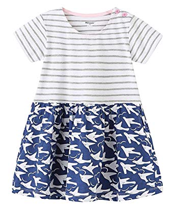 Fiream Toddler Girls Cotton Short Sleeves Casual Summer Dresses