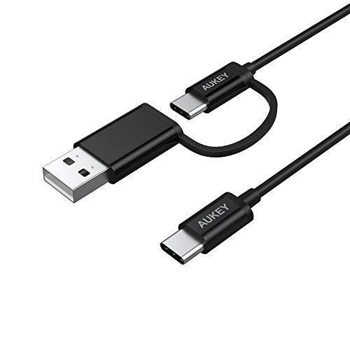 AUKEY USB-C Cable, 2 in 1 USB 2.0 Type-C Cable (A to C and C to C 3.3ft/1m) for Samsung Galaxy S8 S8 , Nexus 6P 5X, Google Pixel, LG G5 V20, HTC 10 and More (Black)