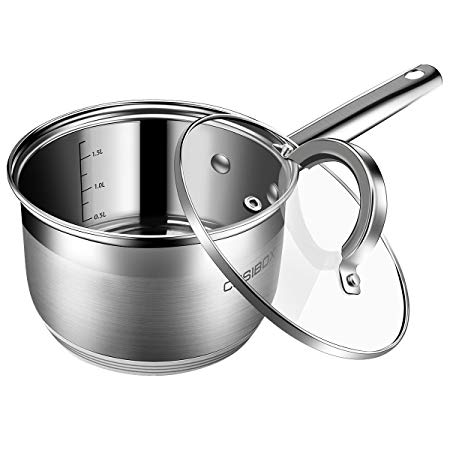 Nonstick Saucepan 2 Quart, Sauce Pan with Lid Stainless Steel - Aluminum Pot