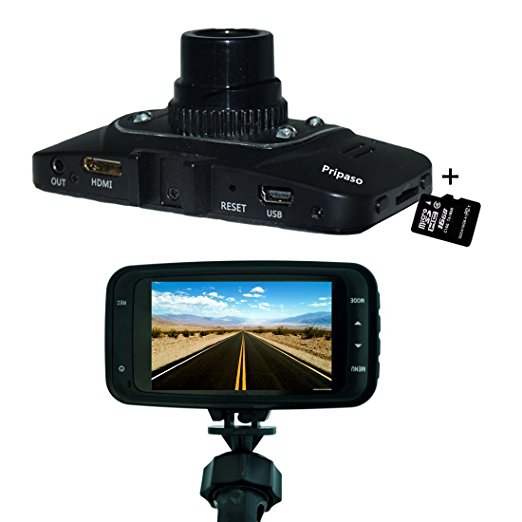 Pripaso G-sensor Dash Cam for Cars 2.7" Full HD 1080P Car DVR 140° Wide Angle Dashboard Camera Recorder with Night Vision 16GB MicroSD Card Included(Black)
