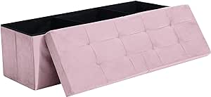 CUYOCA 45.3 Inches Storage Ottoman Bench Foldable Seat Footrest Shoe Bench End of Bed Storage with Flipping Lid, 166L Storage Upholstered Tufted Bench, Velvet Pink