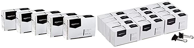 AmazonBasics No. 1 Paper Clips, Nonskid, 100 Clip per Box, 10-Pack & Binder Paper Clip - Small, 12 Clips per Pack, 12-Pack