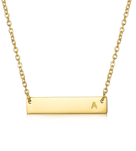 LOYALLOOK Stainless Steel Gold Tone Initial Bar Necklace Alphabet Pendant Necklace 16" with 2" extender