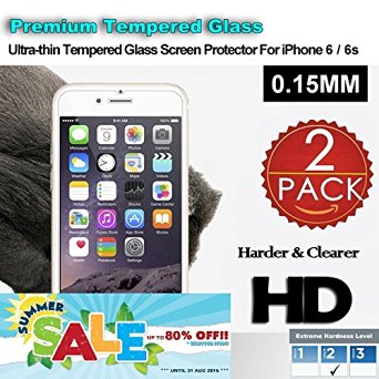 iPhone 6 / 6s Premium Tempered Glass Screen Protector (2 Packs) 3D Touch Super Hard 0.15mm By Jimkev 2.5d (iPhone 6 / 6s)