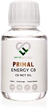 Primal Energy C8 MCT Oil by LLS | 100ml Bottle - 6 Servings | Caprylic Acid Converts More Rapidly into Ketones | BPA-Free Bottle | Bottled in The UK Under GMP Licence