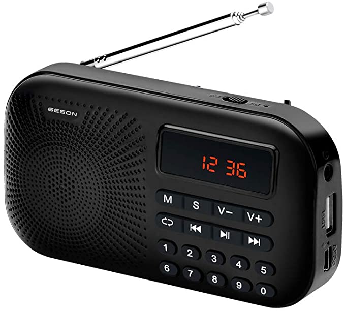GESON RM-155Pro AM FM Radio Portable Mini USB Speaker MP3 Music Player SupportMicro SD/TF Auto Scan Save LED Display USB Transmit Data and Sound Card Function, Rechargeable BL-5C Battery-Black
