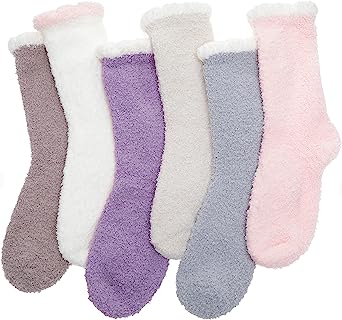 Womens Fuzzy Socks Fleece Fluffy Cabin Plush Warm Sleep Soft Cozy Winter Adult Christmas Slipper Socks 6 Pairs