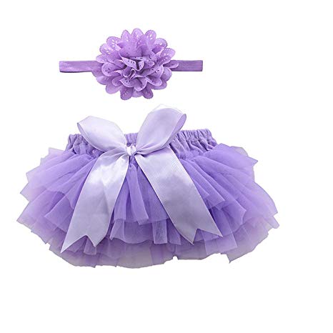Luyun Infant Toddler Cotton Bloomers Tulle Diaper Cover with Headband Set