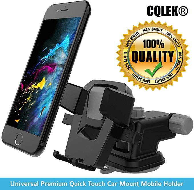 CQLEK® 1Press Car Mobile Phone Holder - Telescopic One Touch Long Neck Arm Adjustable Quick Stand Technology 360 Degree Rotation with Ultimate Reusable Suction Cup Mount for Dashboard / Windshield / Desktop