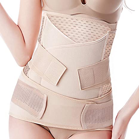 Postpartum Support Recovery Belly Band Girdle 3 in 1 Belt, Postnatal Wrap Body Shaper Corset for Women, Shapewear Abdominal Binder Waist Trainer, Fast Recover from C Section Surgery (Size F) Beige