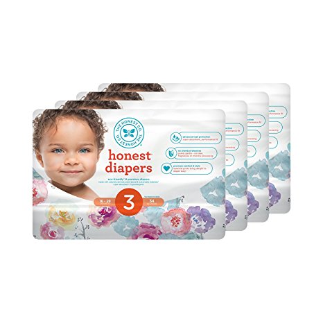 Honest Baby Diapers, Rose Blossom, Size 3, 136 Count