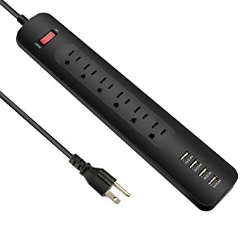 Power Strip, ELEGIANT 6-Outlets Power Strip 4-High-Speed USB Ports(Max3.4A) with 6-Foot Cord Wall Mountable Charging Station for iPhone, iPad, Samsung Home & Hotel